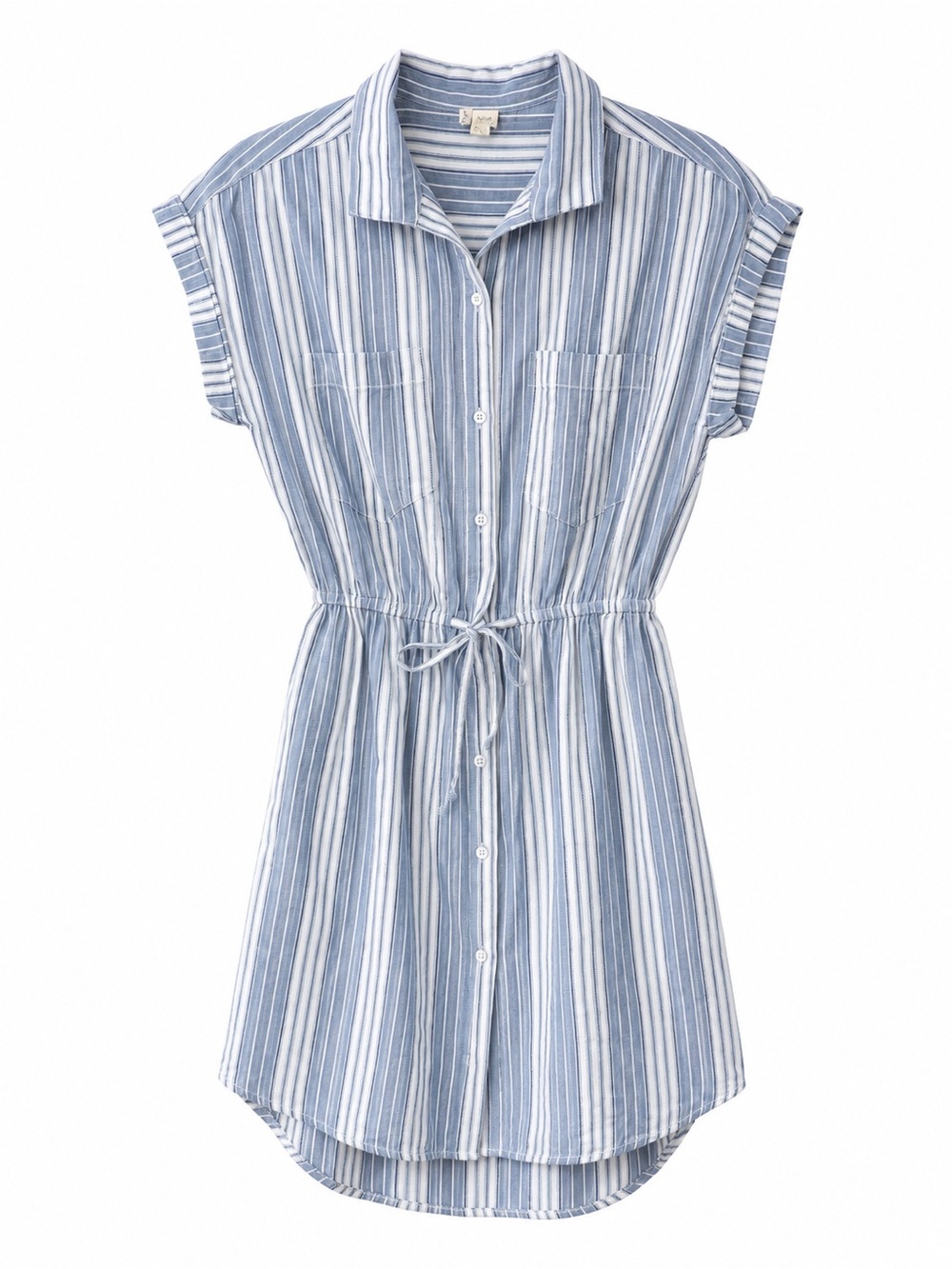 Japna Striped Shirt Dress Blue White Tie Waist Button Front Size S 100% Cotton - Picture 2 of 8